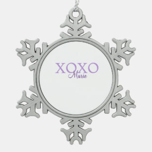 Xoxo Valentijnsdag naam toevoegen paarse pastel mi Tin Sneeuwvlok Ornament
