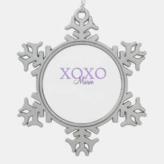 Xoxo Valentijnsdag naam toevoegen paarse pastel mi Tin Sneeuwvlok Ornament