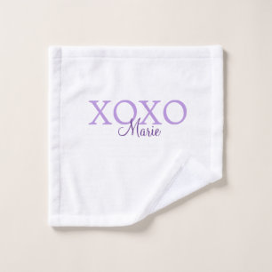 Xoxo Valentijnsdag naam toevoegen paarse pastel mi Washandje