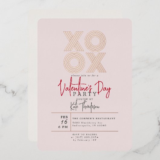 XOXO Valentijnsdag Party Roos Gold Folie Uitnodiging (Voorkant / Achterkant)