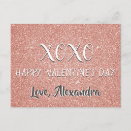 XOXO Valentijnsdag Pink Rose Gold Sparkle Feestdagenkaart