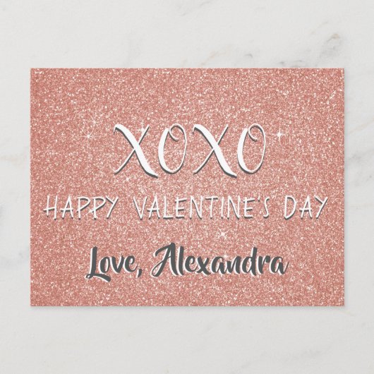 XOXO Valentijnsdag Pink Rose Gold Sparkle Feestdagenkaart (Voorkant)