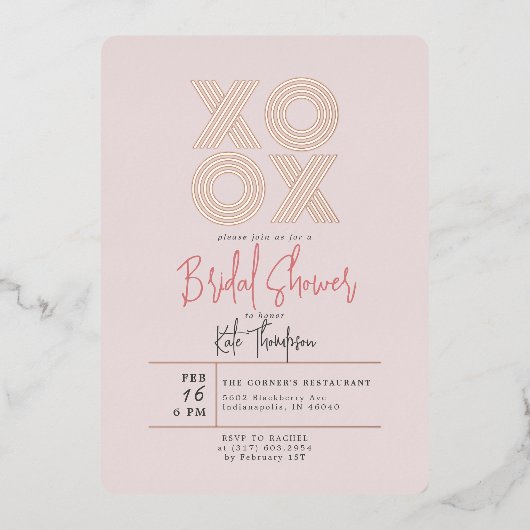 XOXO Valentijnsdag Vrijgezellenfeest Roos Gold Folie Uitnodiging (Voorkant)