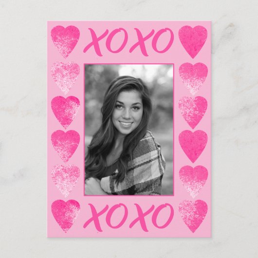 XOXO Valentijnse  Roze Waterverf met Foto Briefkaart (Voorkant)
