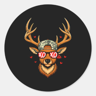 Xoxo valentine buck camo hert retro jacht jongens ronde sticker