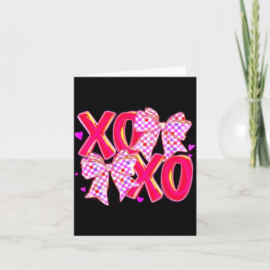 Xoxo Valentines Day Love Funny Coquette Bow Checke Kaart (Voorkant)