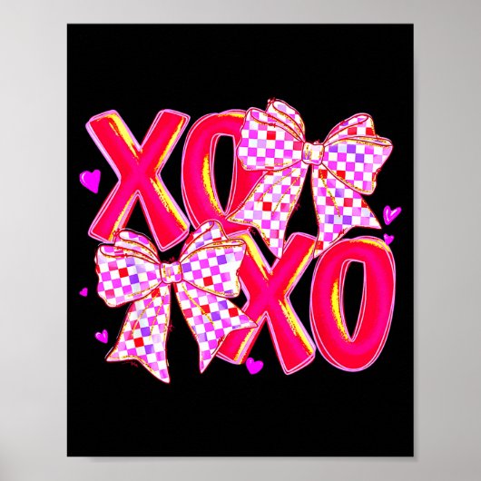 Xoxo Valentines Day Love Funny Coquette Bow Checke Poster (Voorkant)