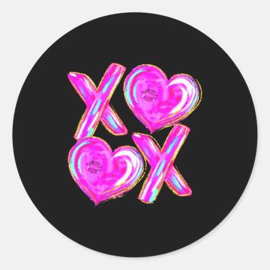 Xoxo Valentines Day Love Funny Coquette Bow Checke Ronde Sticker (Voorkant)