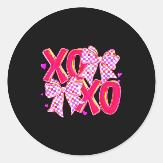 Xoxo Valentines Day Love Funny Coquette Bow Checke Ronde Sticker (Voorkant)