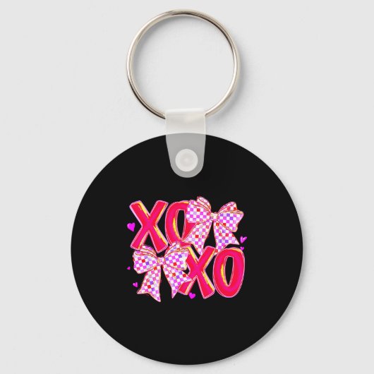 Xoxo Valentines Day Love Funny Coquette Bow Checke Sleutelhanger (Voorkant)