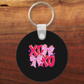 Xoxo Valentines Day Love Funny Coquette Bow Checke Sleutelhanger (Voorkant)
