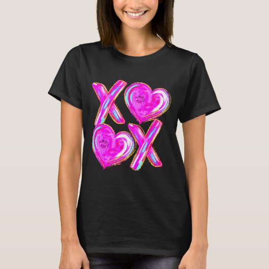 Xoxo Valentines Day Love Funny Coquette Bow Checke T-shirt (Voorkant)