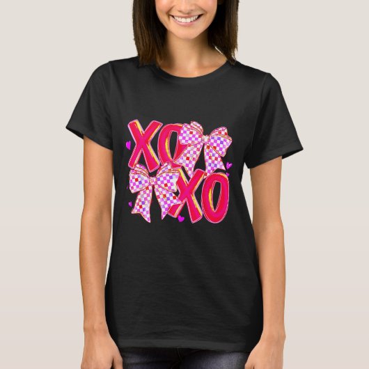 Xoxo Valentines Day Love Funny Coquette Bow Checke T-shirt (Voorkant)