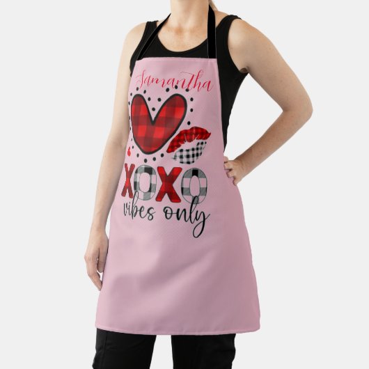 XOXO-vibes alleen, geruite hart Valentijnsdag Schort (Insitu)