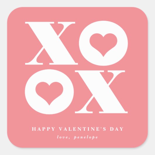xoxo vierkant valentijnsdag sticker (Voorkant)