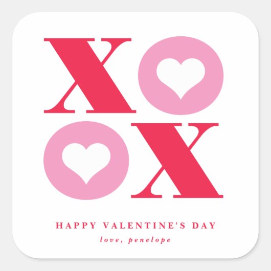 xoxo vierkante valentijnsdag sticker (Voorkant)