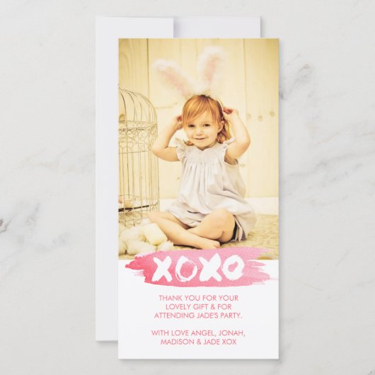 XOXO Watercolor Kusjes Knuffels Dank Je Wel Fotoka Bedankkaart (Voorkant)