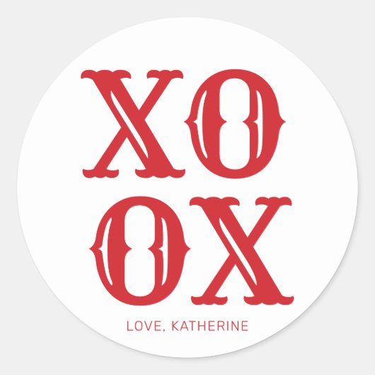 XOXO wit rood schattige typografie gepersonaliseer Ronde Sticker (Voorkant)