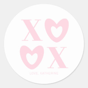 XOXO wit roze harten modern meisjesachtig op maat Ronde Sticker