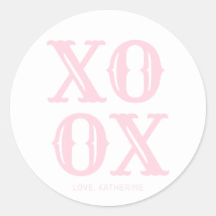 XOXO wit roze schattige typografie gepersonaliseer Ronde Sticker