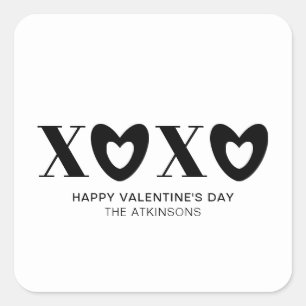 XOXO witte zwarte harten typografie modern schatti Vierkante Sticker