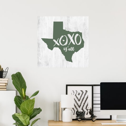 XOXO, Y'all - Cactus Green Texas State Shape Poster (Thuiskantoor)