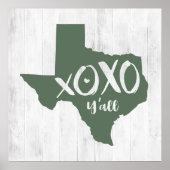 XOXO, Y'all - Cactus Green Texas State Shape Poster (Voorkant)
