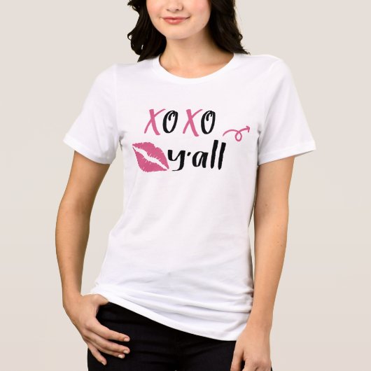 XOXO Y'all Moderne Knuffels en Kusjes Valentijnsda Tri-Blend Shirt (Voorkant)