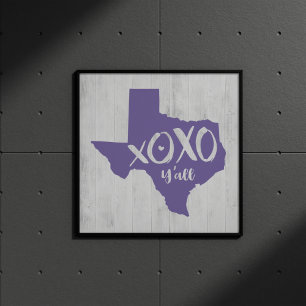 XOXO, Y'all - Periwinkle Paarse Texas State Shape Poster
