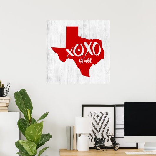 XOXO, Y'all - Red Texas State Shape Poster (Thuiskantoor)