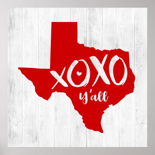 XOXO, Y'all - Red Texas State Shape Poster (Voorkant)
