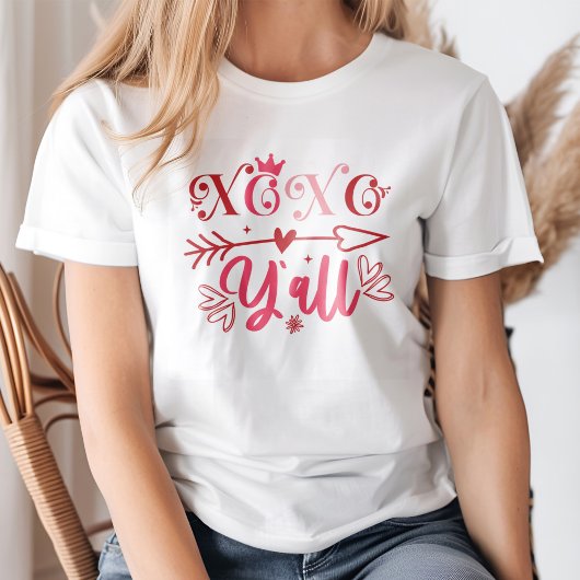 XOXO Y'all Roze Pijl en Harten Valentijnsdag T-shirt