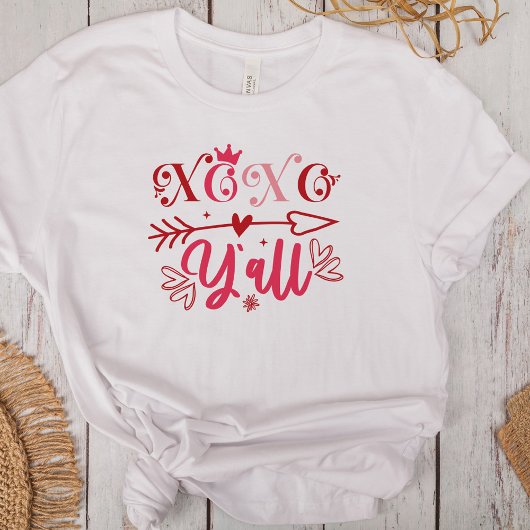XOXO Y'all Roze Pijl en Harten Valentijnsdag T-shirt