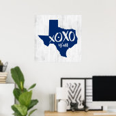 XOXO, Y'all - State Flag Blue Texas State Shape Poster (Thuiskantoor)