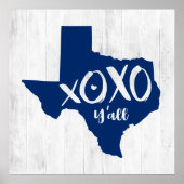 XOXO, Y'all - State Flag Blue Texas State Shape Poster (Voorkant)
