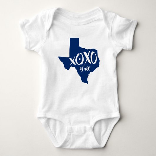 XOXO, Y'all - State Flag Blue Texas State Shape Romper (Voorkant)