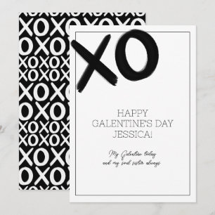 XOXO Zwart en Wit Beste Vriendin Naam Galentine's  Feestdagenkaart