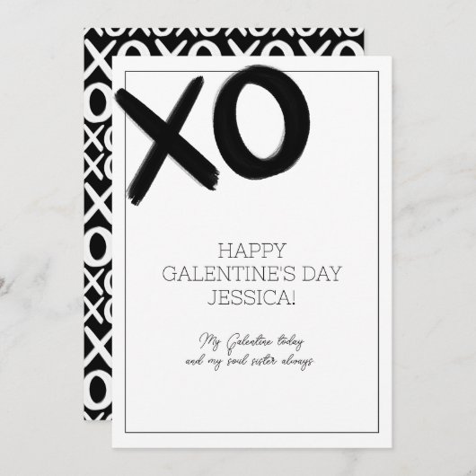 XOXO Zwart en Wit Beste Vriendin Naam Galentine's  Feestdagenkaart (Voorkant / Achterkant)