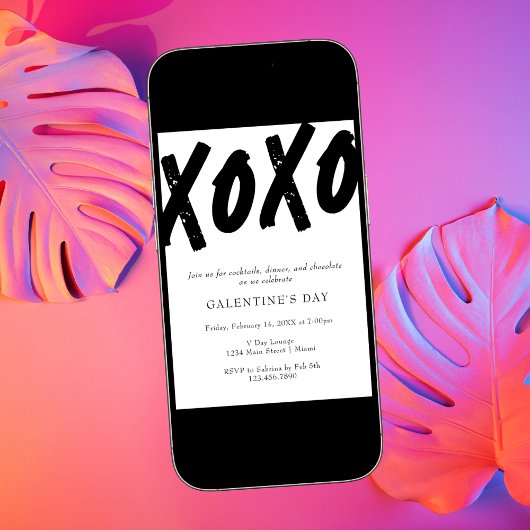 XOXO Zwart en Wit Geschilderd Galentine's Day Fees Kaart