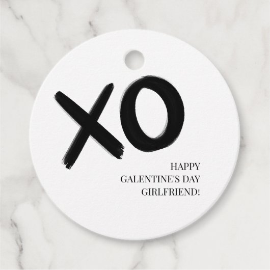 XOXO Zwart-wit Eenvoudige Bestie Galentijnsdag Bedankjes Labels (Voorkant)