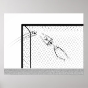 XRAY SKELETON SOCCER GOALIE WHITE BLACK POSTER
