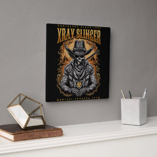 XRay Slinger Skelet Cowboy Vierkante Klok