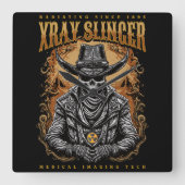 XRay Slinger Skelet Cowboy Vierkante Klok (Voorkant)