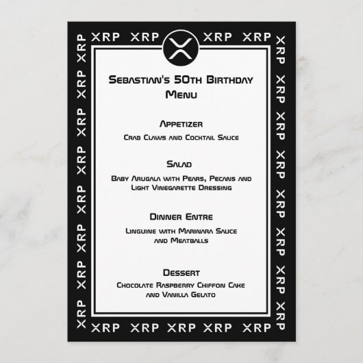 XRP Crypto Currency Zwart-wit Platte Menu (Voorkant)