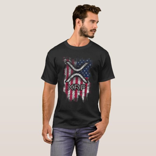 XRP Crypto USA Antiek American Flag T-shirt (Voorkant volledig)