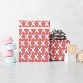 X's Allover - Wit op Donkerroze Cadeaupapier