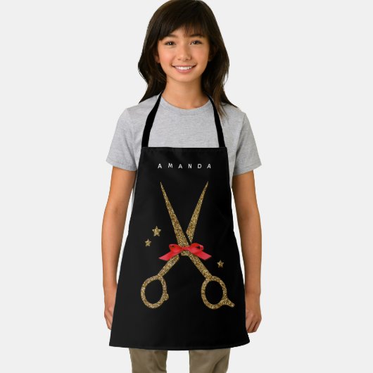 XS Hair SALON apron - Golden scissors zwart Schort (Insitu)
