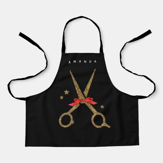 XS Hair SALON apron - Golden scissors zwart Schort (Voorkant)