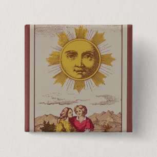 XVIIII Le Soleil, Franse tarotkaart van de zon Vierkante Button 5,1 Cm