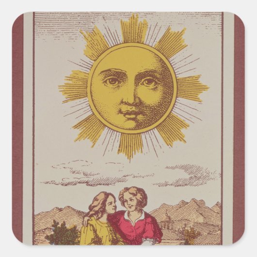 XVIIII Le Soleil, Franse tarotkaart van de zon Vierkante Sticker (Voorkant)